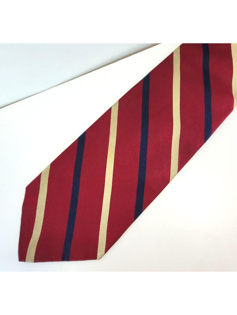 Brooks Brothers Makers Tie Red Navy Cream Stripe Silk Blend Made in England